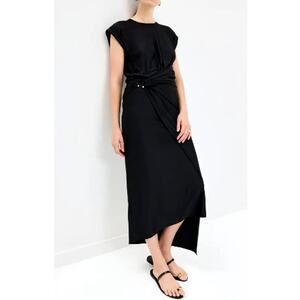 Paco Rabanne Black Draped Dress With Signature Piercing 34 | XS